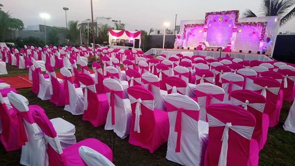 Pink white outdoor wedding seating