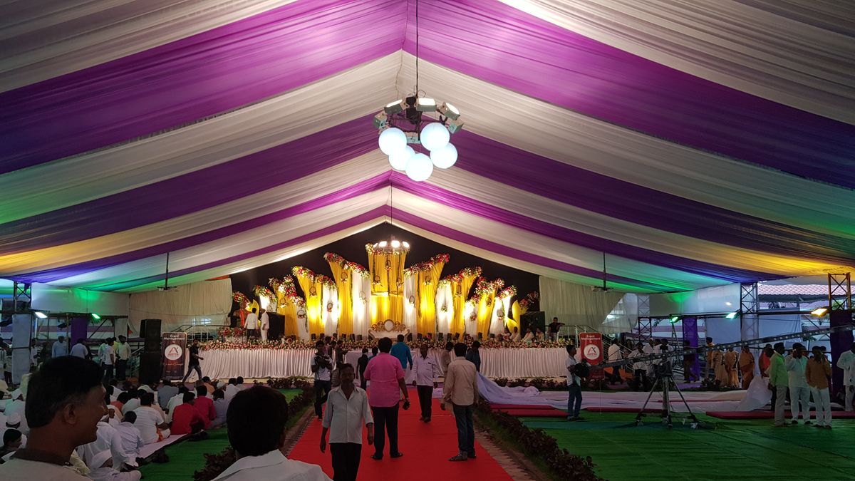Grand Wedding Reception — Pandal Interior with Full Guest Se